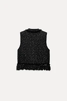 FRINGED SEQUIN KNIT VEST