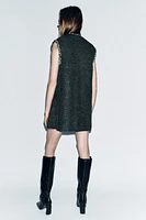 KNIT VEST WITH SEQUINS AND PASSEMENTERIE