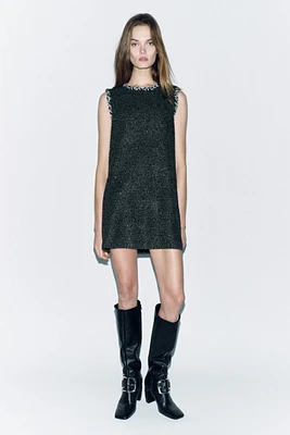 KNIT DRESS WITH SEQUINS AND PASSEMENTERIE