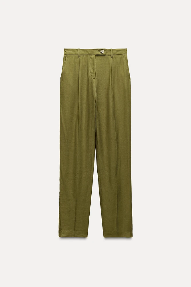 LINEN BLEND PLEATED PANTS