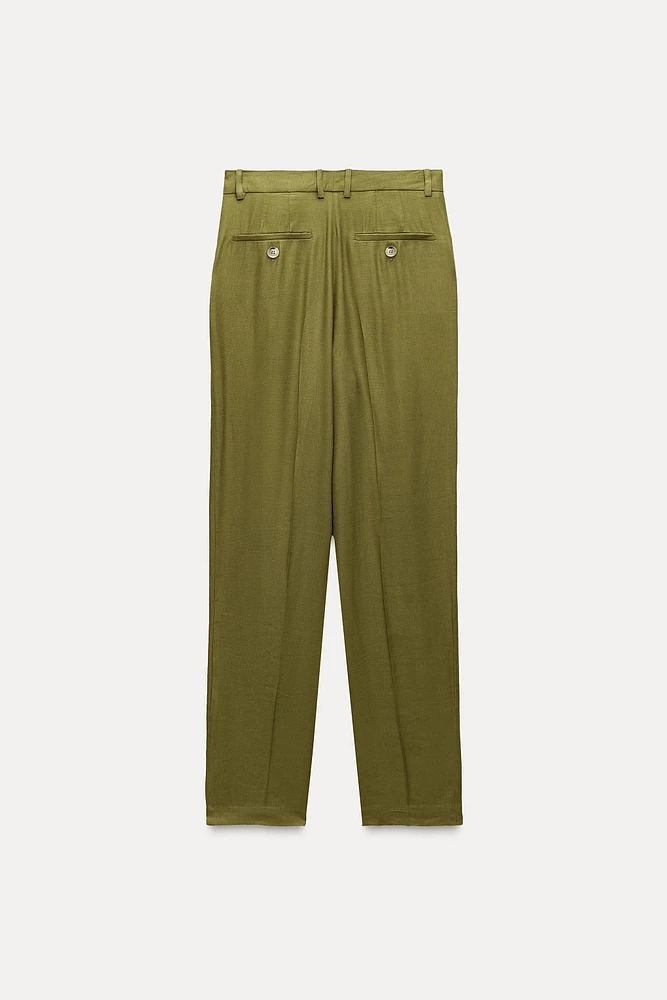 LINEN BLEND PLEATED PANTS