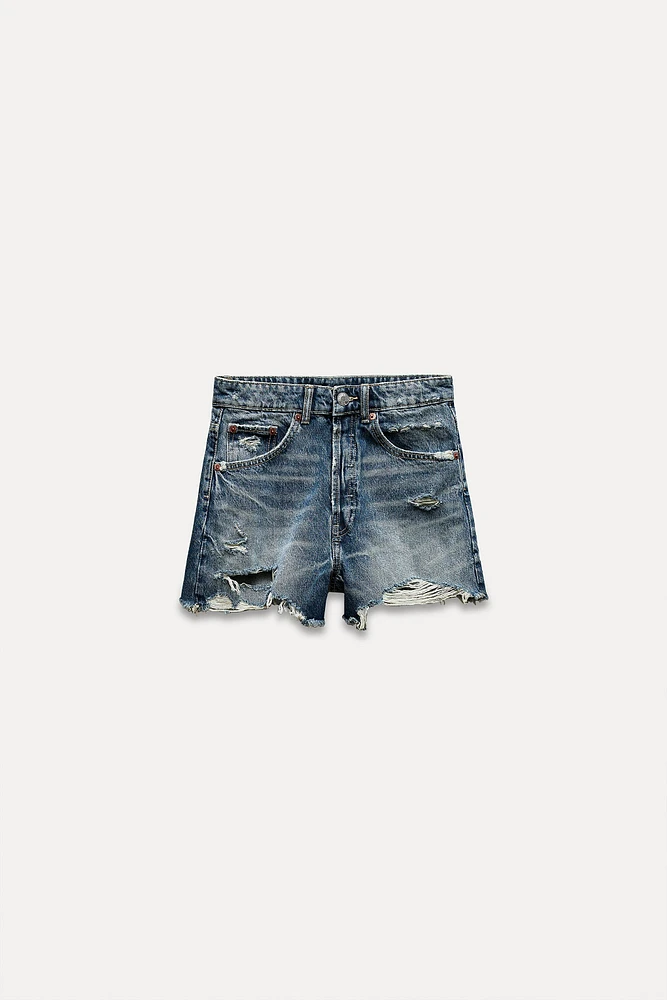 HIGH WAIST RIPPED TRF DENIM SHORTS