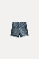 HIGH WAIST RIPPED TRF DENIM SHORTS