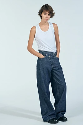 TRF HIGH RISE WIDE LEG CROSSOVER WAISTBAND JEANS