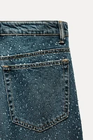 OVERSIZE TRF RELAXED TAPERED RHINESTONE JEANS WITH A HIGH WAIST