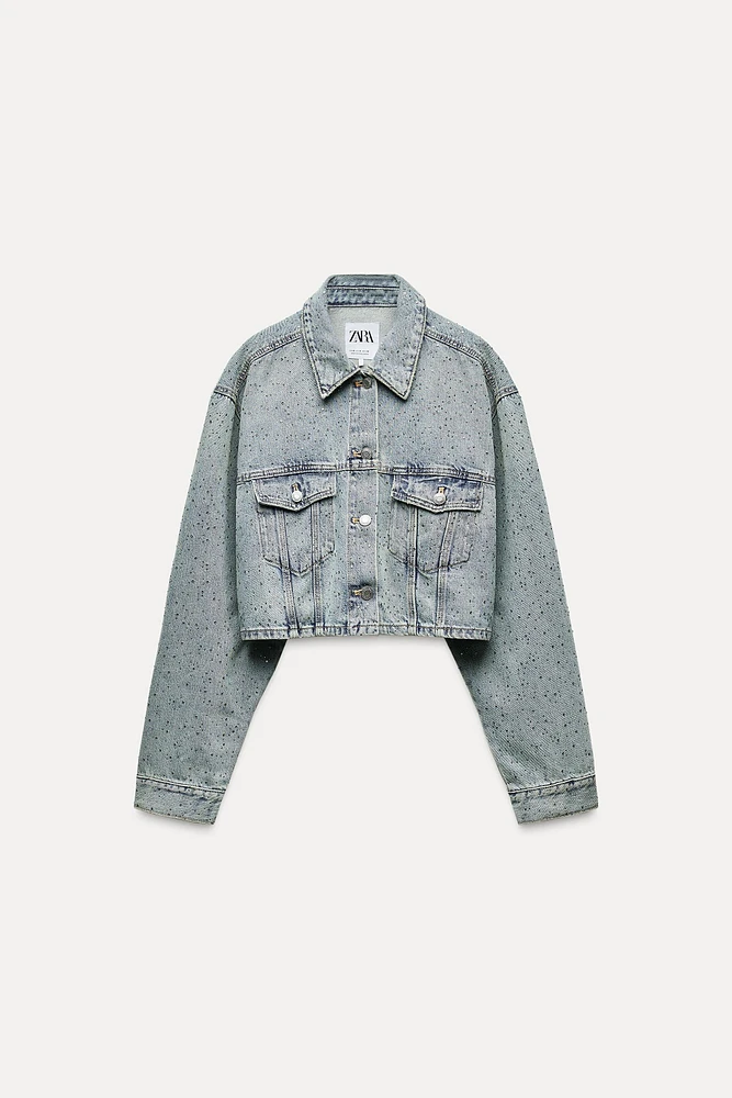 TRF CROP DENIM JEWEL JACKET