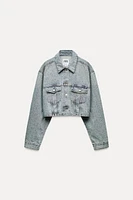 TRF CROP DENIM JEWEL JACKET