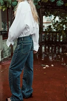 RELAXED MID-RISE OVERSIZED RHINESTONE TRF JEANS