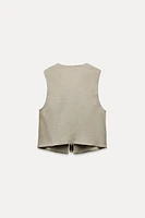 LINEN BLEND VEST WITH BEADED BOWS