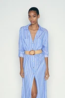 STRIPED BELTED SHIRT DRESS