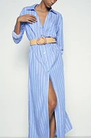 STRIPED BELTED SHIRT DRESS