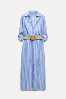 STRIPED BELTED SHIRT DRESS