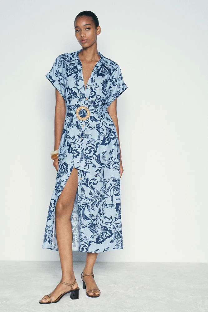 LINEN BLEND PRINTED SHIRTDRESS