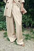 LINEN BLEND STRIPED WIDE LEG PANTS