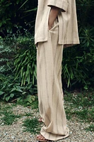 LINEN BLEND STRIPED WIDE LEG PANTS