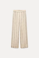 LINEN BLEND STRIPED WIDE LEG PANTS