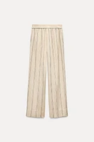 LINEN BLEND STRIPED WIDE LEG PANTS