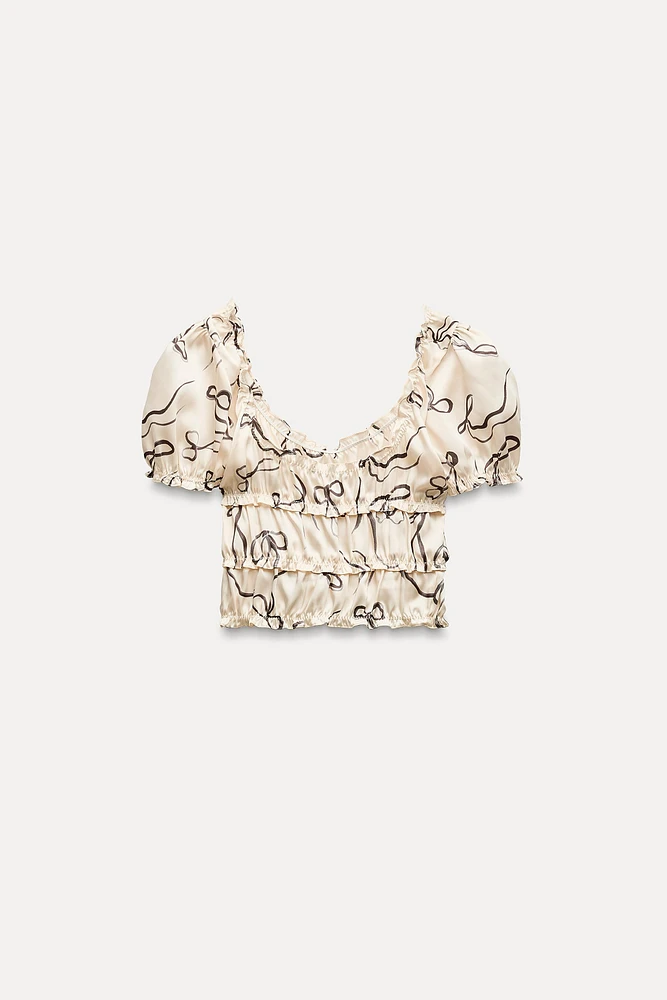 SATIN EFFECT PRINTED CROP TOP