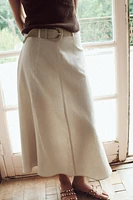 LINEN BLEND BELTED LAYERED SKIRT