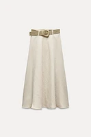 LINEN BLEND BELTED LAYERED SKIRT