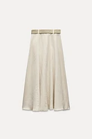 LINEN BLEND BELTED LAYERED SKIRT