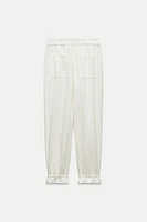 LINEN BLEND PANTS CUFFED HEM