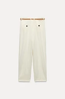 BELTED STRAIGHT LEG LINEN BLEND PANTS