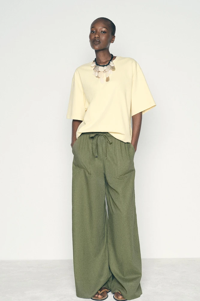 LINEN BLEND WIDE LEG PANTS