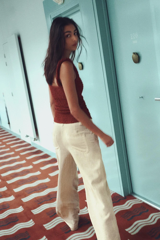 LINEN BLEND WIDE LEG PANTS