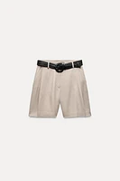 BELTED LINEN BLEND SHORTS