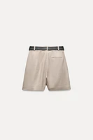 BELTED LINEN BLEND SHORTS