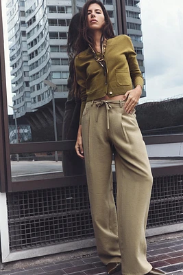 WIDE LEG TIED BELT PANTS