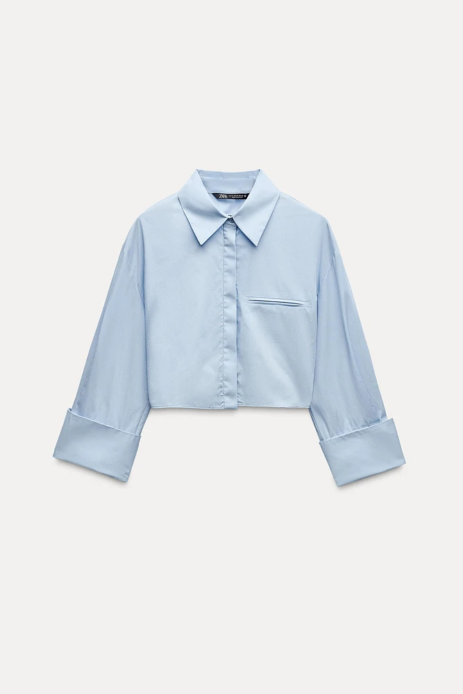 OPEN BACK BELTED POPLIN SHIRT