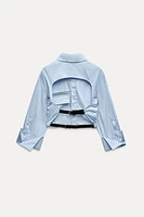 OPEN BACK BELTED POPLIN SHIRT