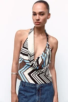 STRIPED BELT HALTER NECK POPLIN TOP