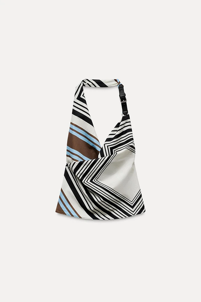 STRIPED BELT HALTER NECK POPLIN TOP