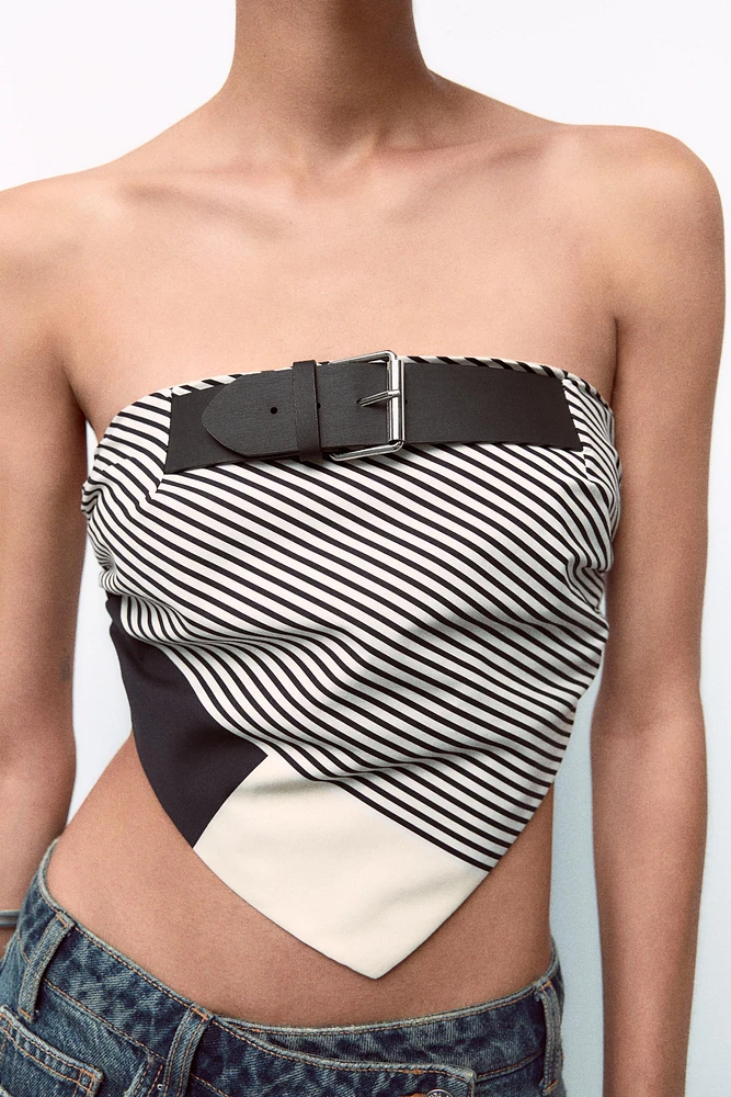 STRIPED BELT POPLIN TOP