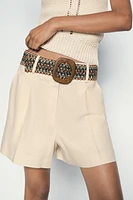 BELTED LINEN BLEND SHORTS