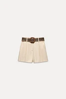 BELTED LINEN BLEND SHORTS