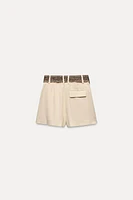 BELTED LINEN BLEND SHORTS