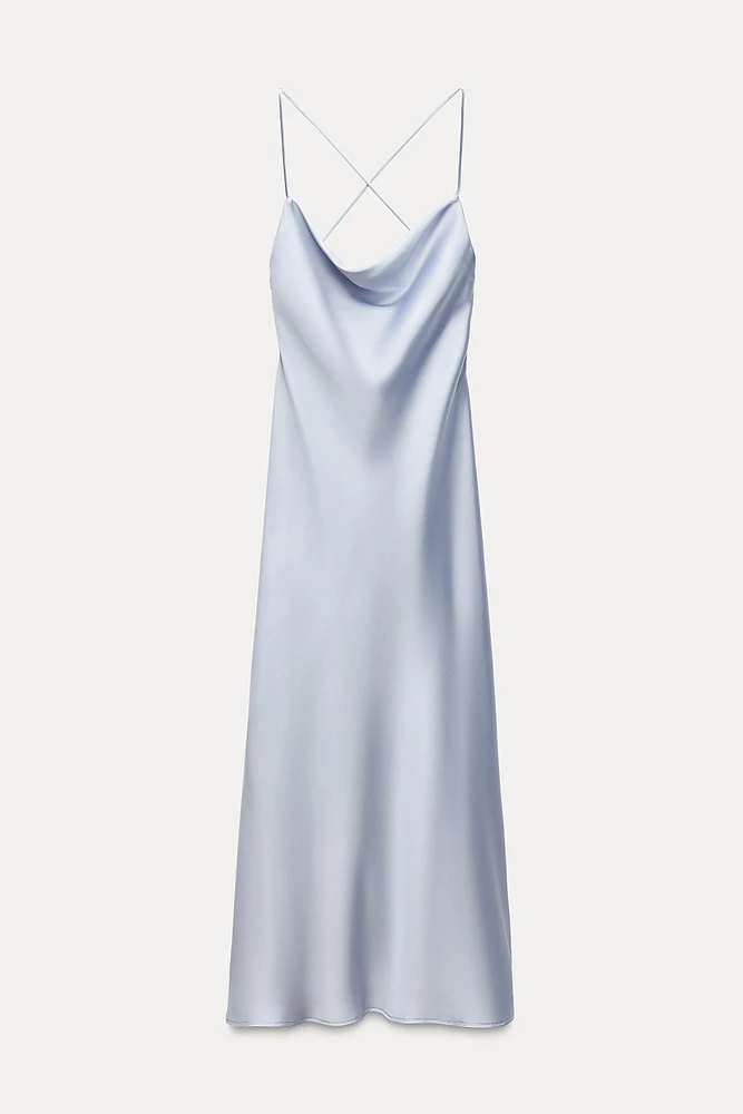 SATIN EFFECT DRAPED MIDI DRESS