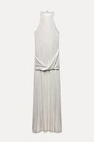 LONG FOIL HALTER DRESS