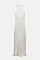 LONG FOIL HALTER DRESS