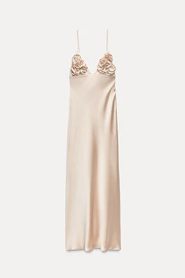 RUFFLED SATIN EFFECT MIDI DRESS