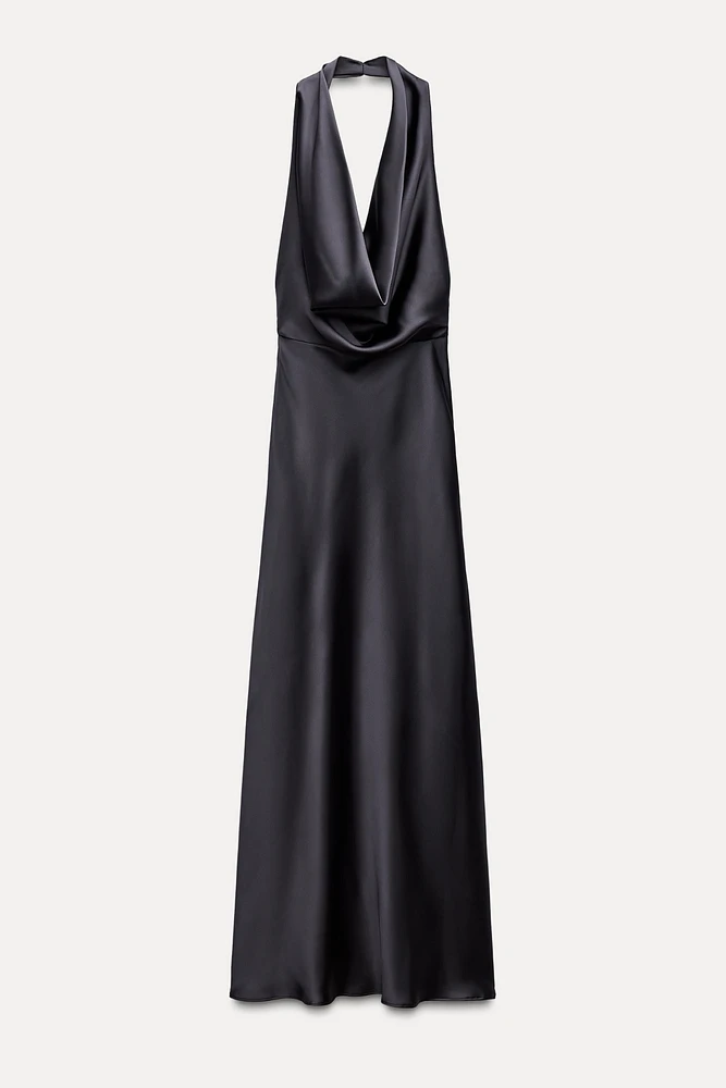 SATIN EFFECT OPEN BACK MIDI DRESS