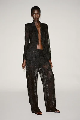 STRUCTURED SEQUINS SEMI-SHEER BLAZER