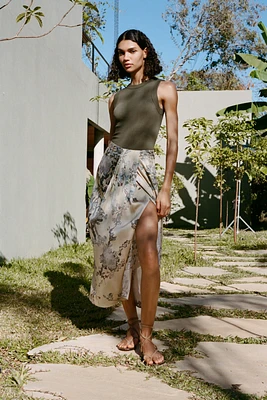 PRINTED PLEAT MIDI SKIRT