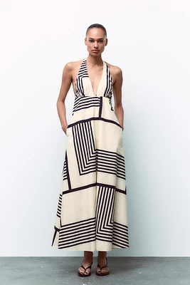 STRIPED POPLIN MIDI DRESS