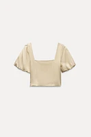 BALLOON SLEEVE CROPPED TOP