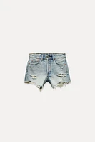 TRF RIPPED MID WAIST DENIM SHORTS